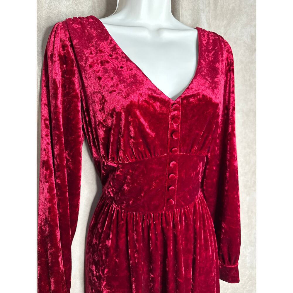 Unique Vintage Burgundy Crushed Velvet Long Sleeve Midi Dress L NWOT - Picture 4 of 11